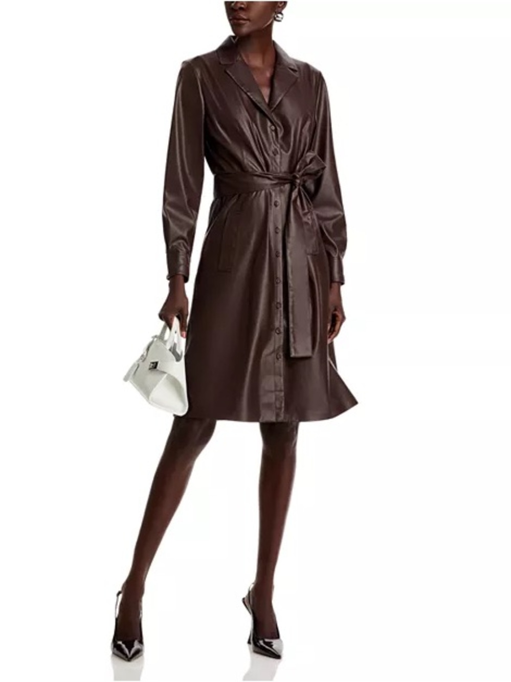 KOBI HALPERIN Dixie Faux Leather Shirtdress Brown XXL NWT Belted Designer Dress - Picture 6 of 15